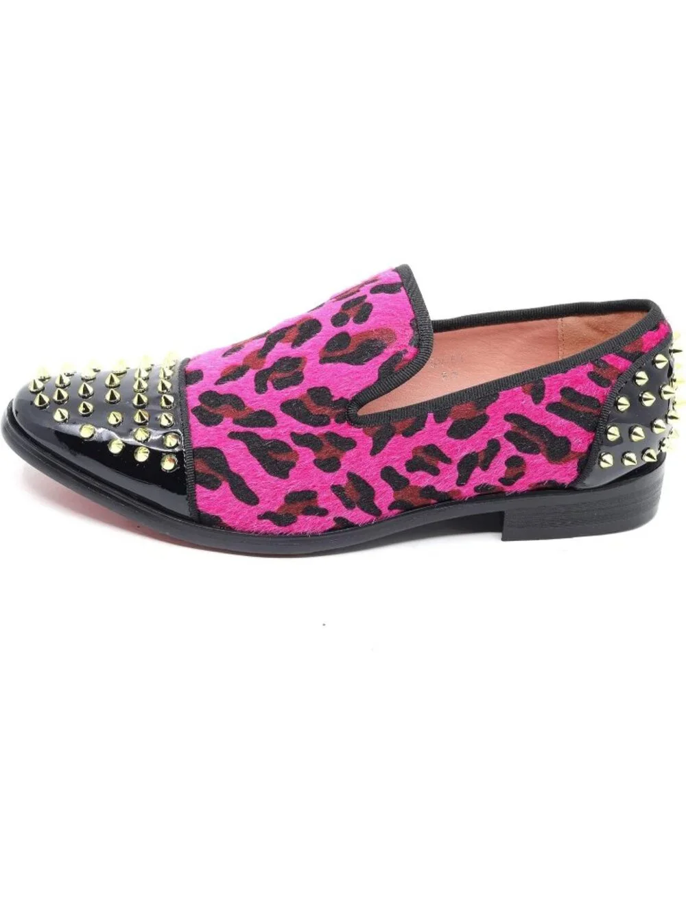Metrocharm Men's Fuchsia Pink Leopard Print Loafers Smoking Slip On Formal Shoes